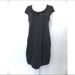 Vince Gray Wool Beaded Neckline Bubble Hem dress